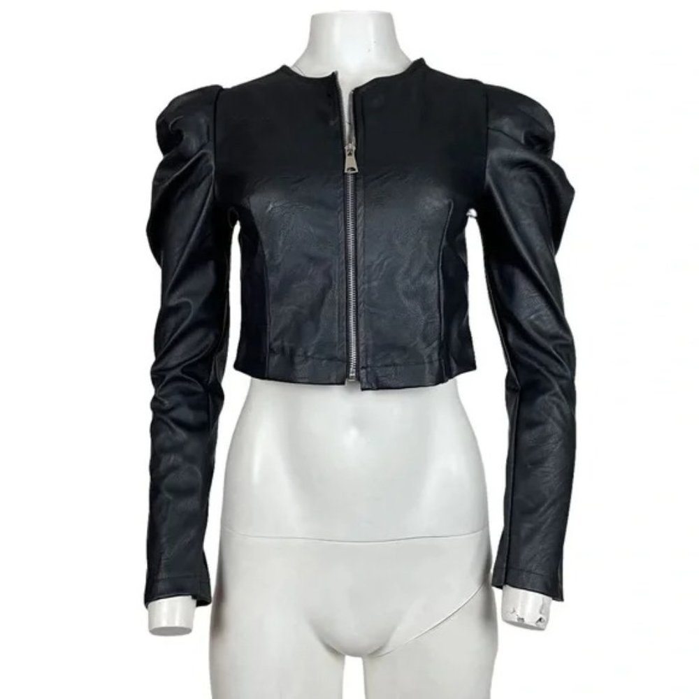 Cropped Leather Jacket Black
